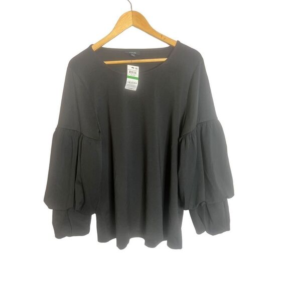 047 Alfani Stretch Black Bubble Sleeves Pullover Top Sz M - Picture 3 of 7